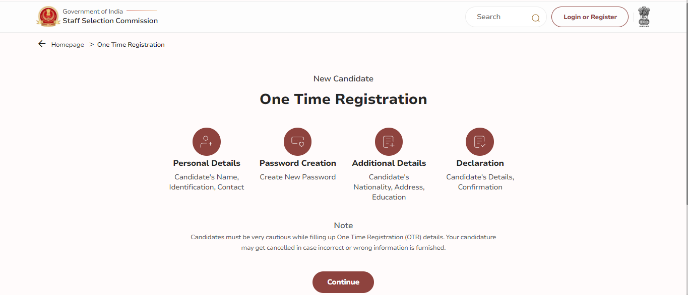 SSC (OTR) OneTime Registration 2024